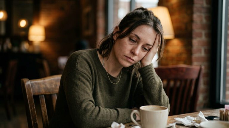 Jeune femme épuisée émotionnellement après des interactions sociales, fatigue intérieure, hypersensibilité